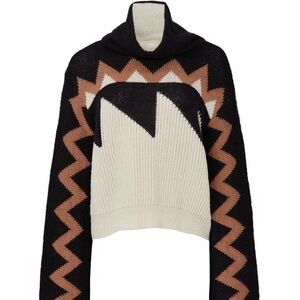 NUDE Black, Cream, and Brown Zigzag Sweater